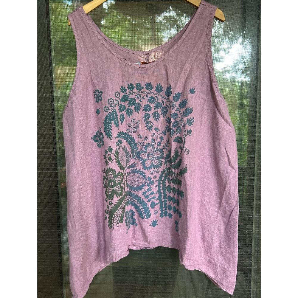 Blue Fish Limited Edition Linen Tank Scandinavian Flowers Print NWT 🌺